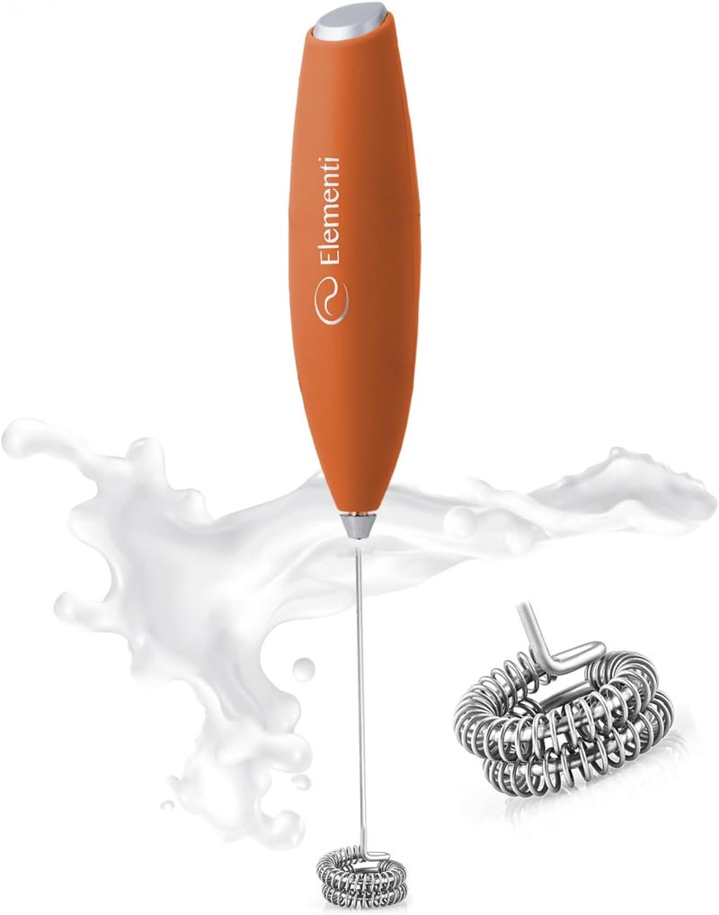 Elementi Milk Frother Wand - Easy to Use Handheld Electric Stirrer for Powder Drinks, Durable & Powerful Coffee Whisk & Protein Powder Mixer Wand, Hand Frother, Coffee Stirrers Electric Mini (Orange) - Image 1